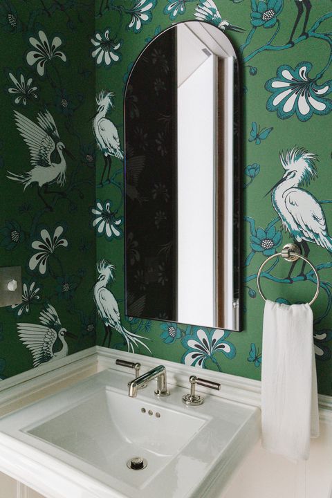 green wallpaper bathroom