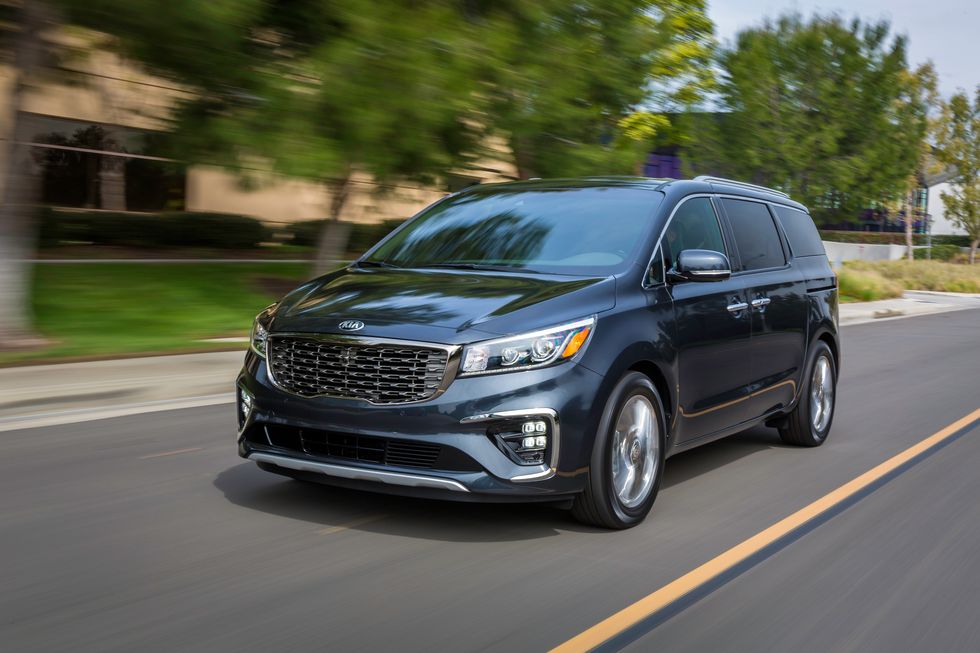 the kia sedona starts at just under 29 grand but sails upwards to 45k if you let it