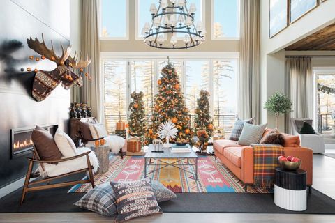Living room, Room, Interior design, Christmas decoration, Furniture, Home, Couch, Tree, Design, Christmas tree, 