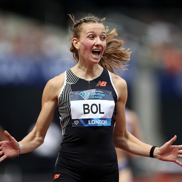 london, england july 23 femke bol of netherlands celebrates after winning the womens 400 metres hurdles during the london athletics meet, part of the 2023 diamond league series at london stadium on july 23, 2023 in london, england photo by s bardens british athleticsbritish athletics via getty images