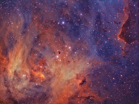 Portret van de open sterrenhoop en emissienevel Lambda Centauri