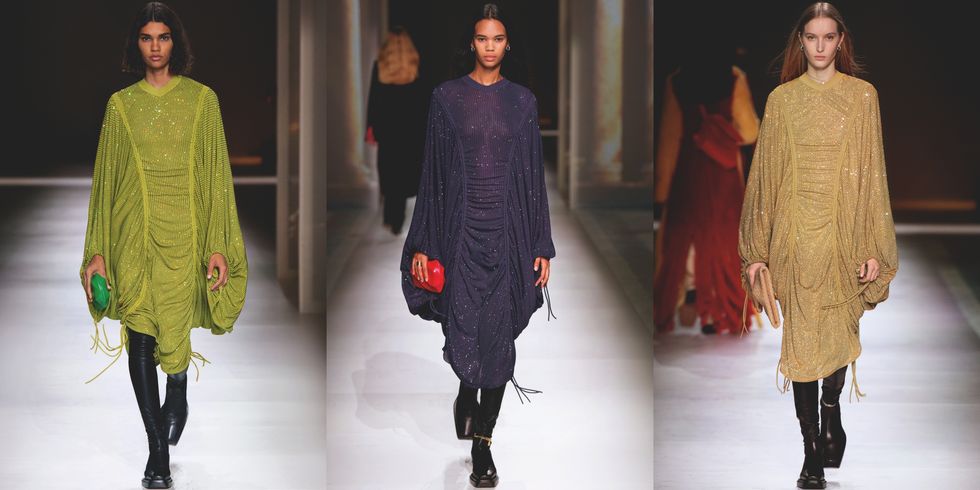 【米蘭時裝週】Bottega Veneta 2020 秋冬大秀推出親膚的貼身抽繩洋裝。