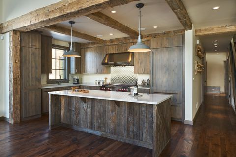 Countertop, Room, Furniture, Cabinetry, Interior design, Property, Building, Ceiling, Kitchen, Wood flooring, 