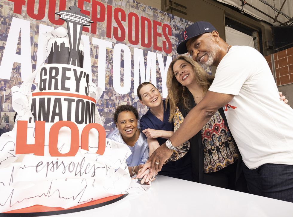 grey’s anatomy   abc and abc signature came together with the cast, crew and creative team of “grey’s anatomy” to celebrate the 400th episode milestone of tv’s longest running primetime medical drama with a cake cutting ceremony on the set in los angeles on monday, may 2, 2022 during the celebration, the network and studio surprised the cast and crew with a stage dedication, permanently commemorating the show’s legacy at prospect studios as a reminder of the magic being made in that very spot “grey’s anatomy” returns to abc on thursday, may 5, and the 400th episode will air as the season finale on thursday, may 26 abcliliane lathanchandra wilson, ellen pompeo, krista vernoff showrunner and executive producer, james pickens jr