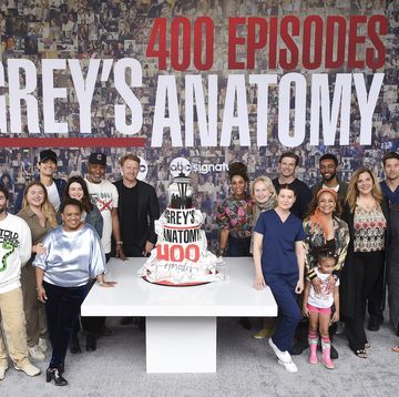 grey’s anatomy   abc and abc signature came together with the cast, crew and creative team of “grey’s anatomy” to celebrate the 400th episode milestone of tv’s longest running primetime medical drama with a cake cutting ceremony on the set in los angeles on monday, may 2, 2022 during the celebration, the network and studio surprised the cast and crew with a stage dedication, permanently commemorating the show’s legacy at prospect studios as a reminder of the magic being made in that very spot “grey’s anatomy” returns to abc on thursday, may 5, and the 400th episode will air as the season finale on thursday, may 26 abcjake borelli, jaicy elliot, alex landi, chandra wilson, caterina scorsone, james pickens jr, kevin mckidd, kelly mccreary, kate burton, chris carmack, ellen pompeo, anthony hill, debbie allen executive producer, krista vernoff showrunner and executive producer, scott speedman, camilla luddington