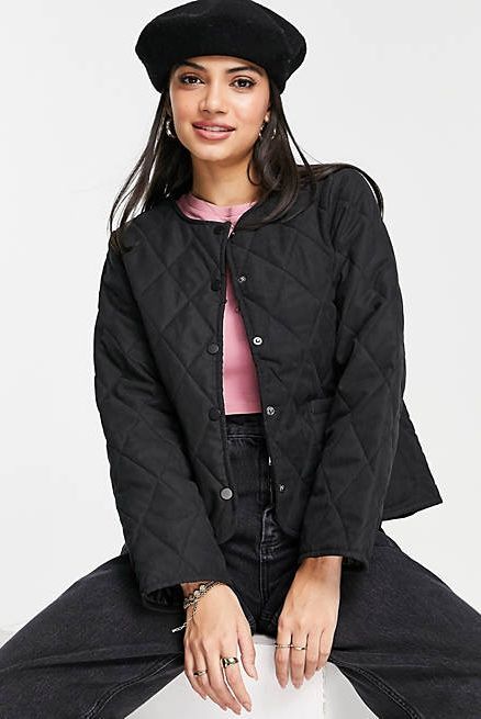 pieces quilted cropped jacket in black