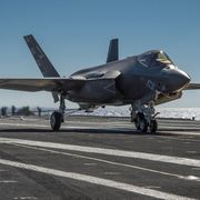 the f 35c lightning ii carrier variant joint strike fighter conducts its first arrested landing aboard the uss nimitz cvn 68 aircraft carrier off the coast of san diego, nov 3, 2014 the arrested landing is part of initial at sea developmental testing expected to last two weeks us navy photo by mass communication specialist 1st class brett cote  released