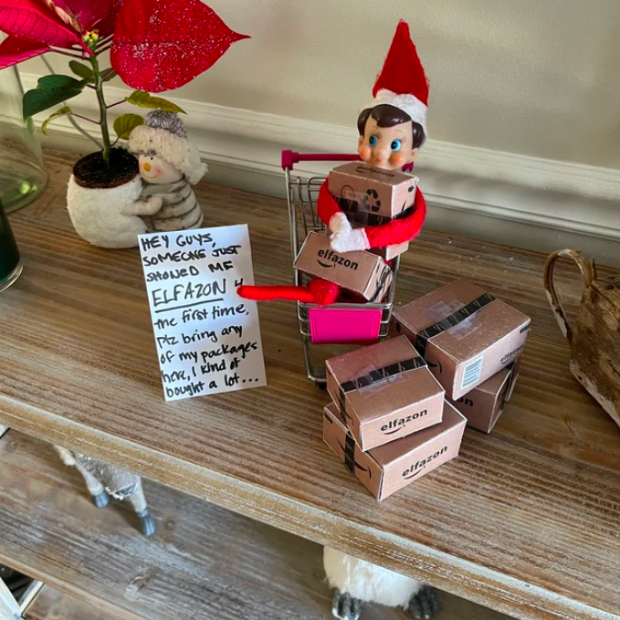elf on the shelf with amazon packages