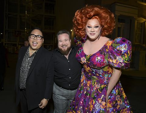 los angeles, california   october 15 nico santos, zeke smith and nina west attend family equalitys la impact a night of heroes at paramount studios on october 15, 2022 in los angeles, california photo by charley gallaygetty images for family equality
