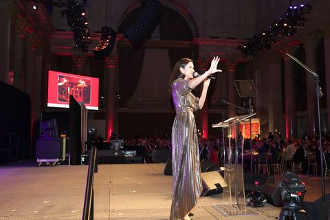 new york, new york   october 24 lydia fenet hosts the live auction during angel ball 2022 hosted by gabrielles angel foundation at cipriani wall street on october 24, 2022 in new york city photo by mark saglioccogetty images for gabrielles angel foundation