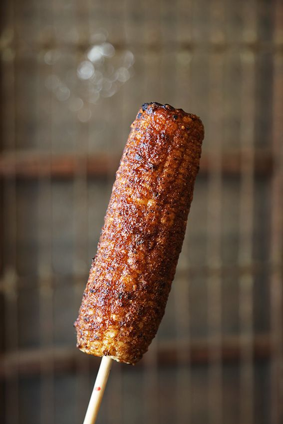 a piece of food on a stick