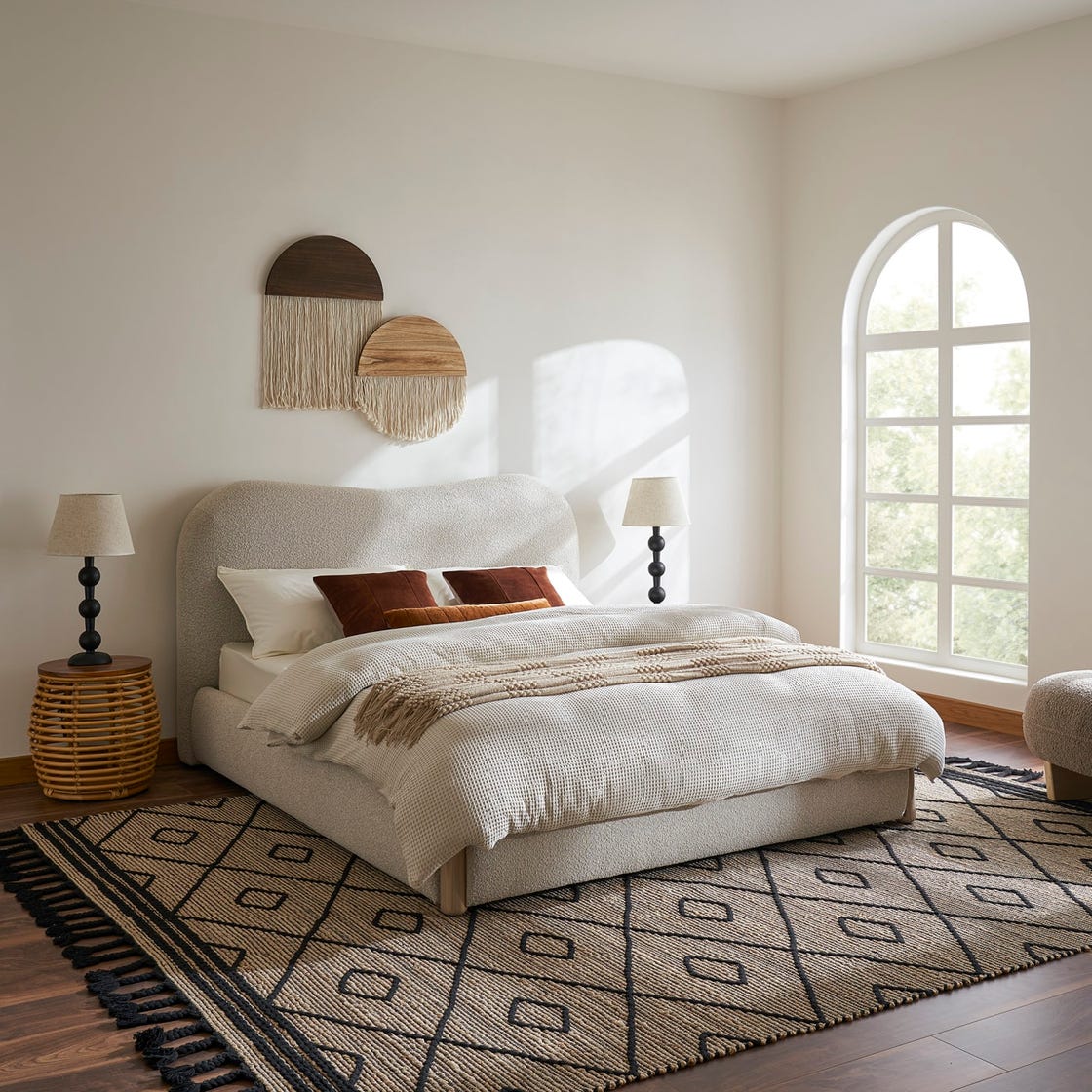 cozy bedroom featuring a bed decorative wall elements and a window cozy bedroom featuring a bed decorative wall elements and a window