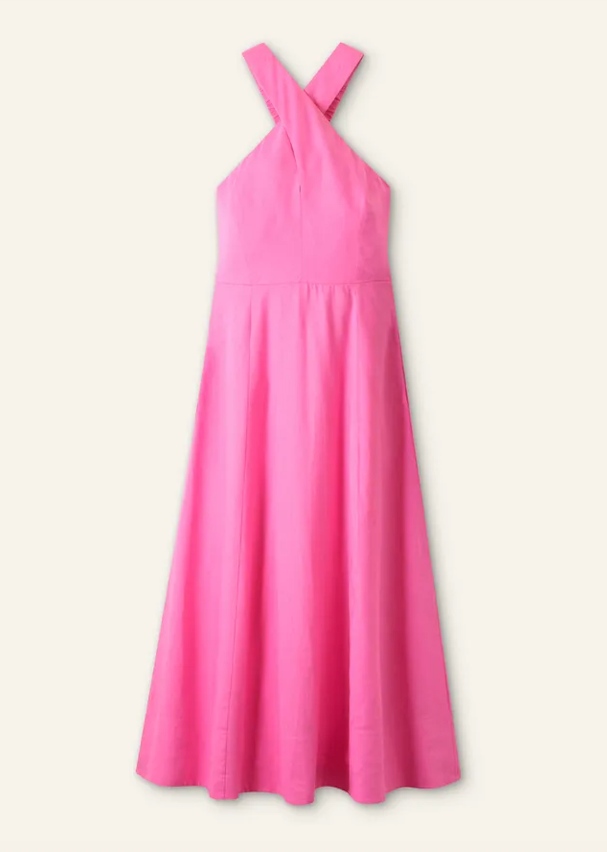 me and em linen blend crossover maxi dress