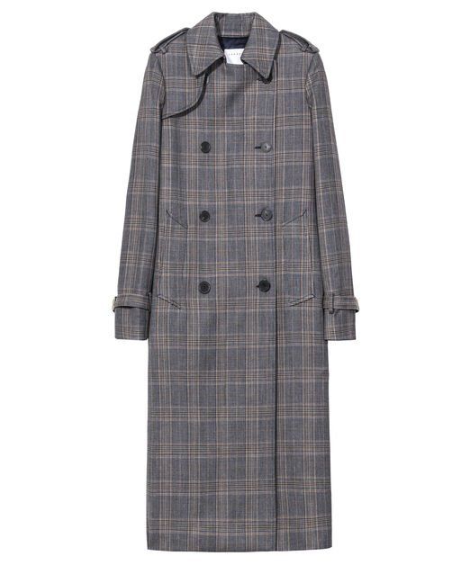 Clothing, Coat, Trench coat, Outerwear, Overcoat, Sleeve, Plaid, Pattern, Tartan, Design, 