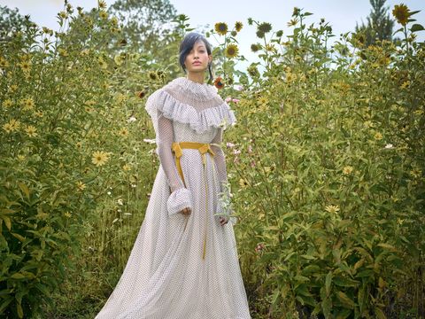 People in nature, Clothing, White, Dress, Wedding dress, Photograph, Gown, Bridal clothing, Bride, Yellow, 