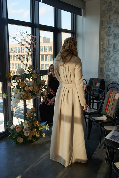 Clothing, Dress, Fashion, Gown, Outerwear, Window, Fashion design, Architecture, Trench coat, Coat, 