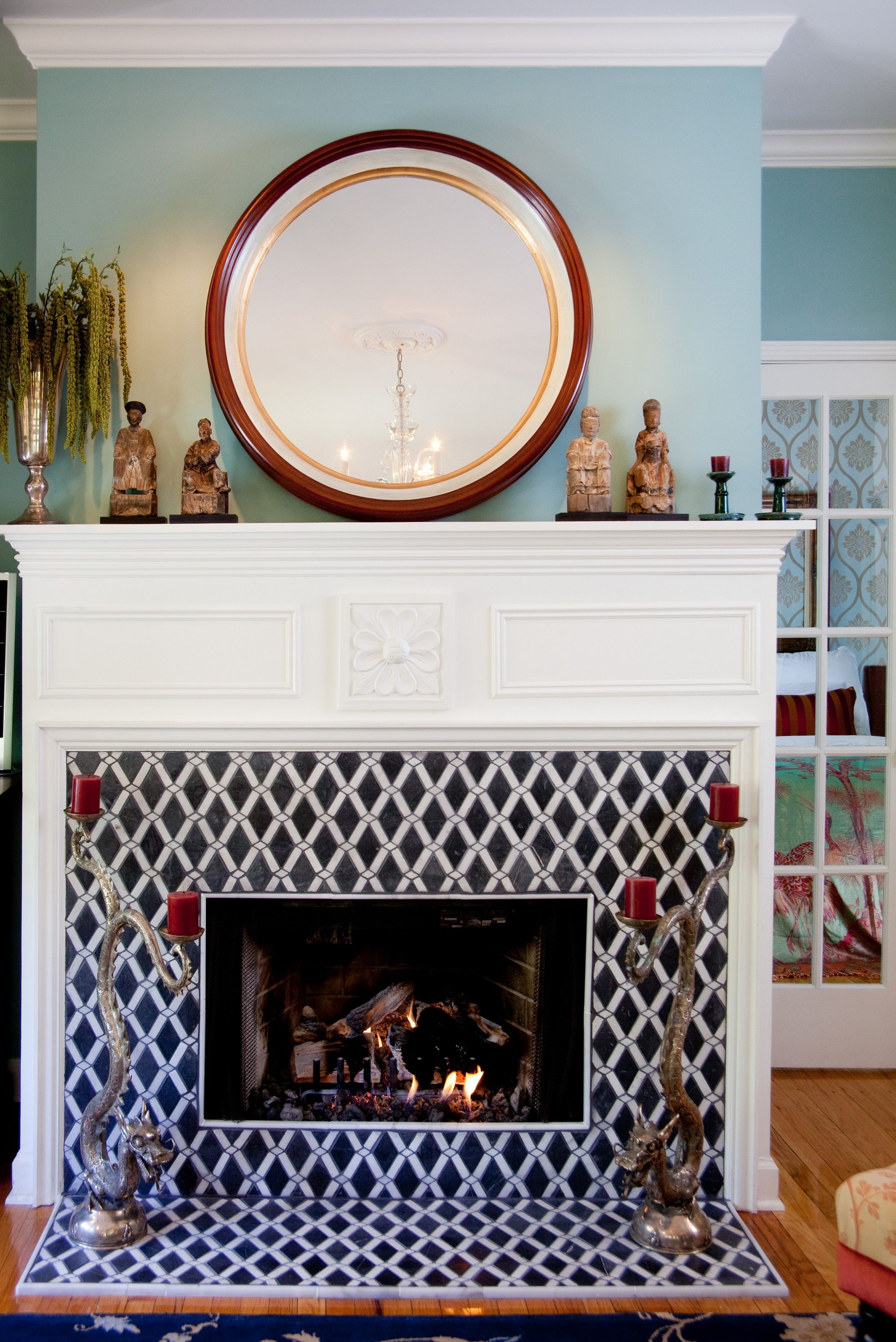 modern tiled fireplace