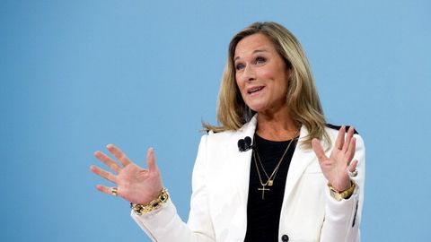 ​Angela Ahrendts on stage at the DreamForce 2011 conference in San Francisco on August 31, 2011. 