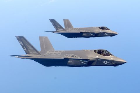 two navy f 35cs fly at the left wing observation position during a training mission near eglin air force base, fla us air force photostaff sgt brian kelly