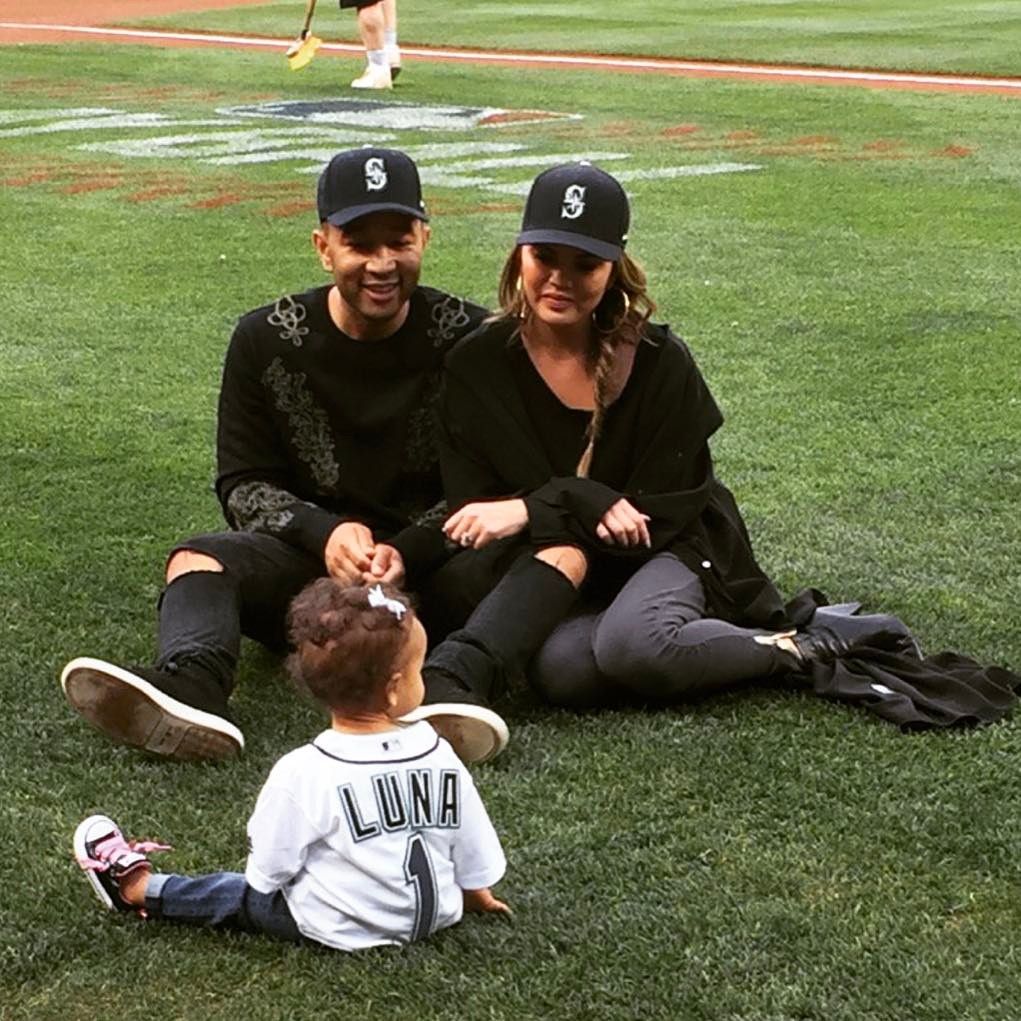 Chrissy Teigen knocks it out of the park in cute baseball outfit