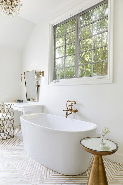 bathroom remodel ideas, after primary bathroom with large white soaking tub