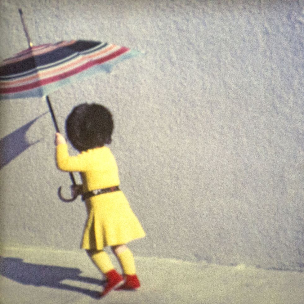 Umbrella, Yellow, Standing, Child, Illustration, Play, Art, 