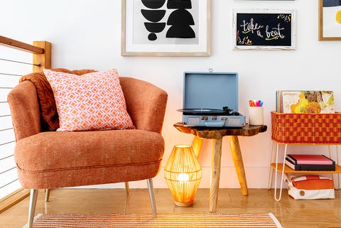 orange armchair in loft