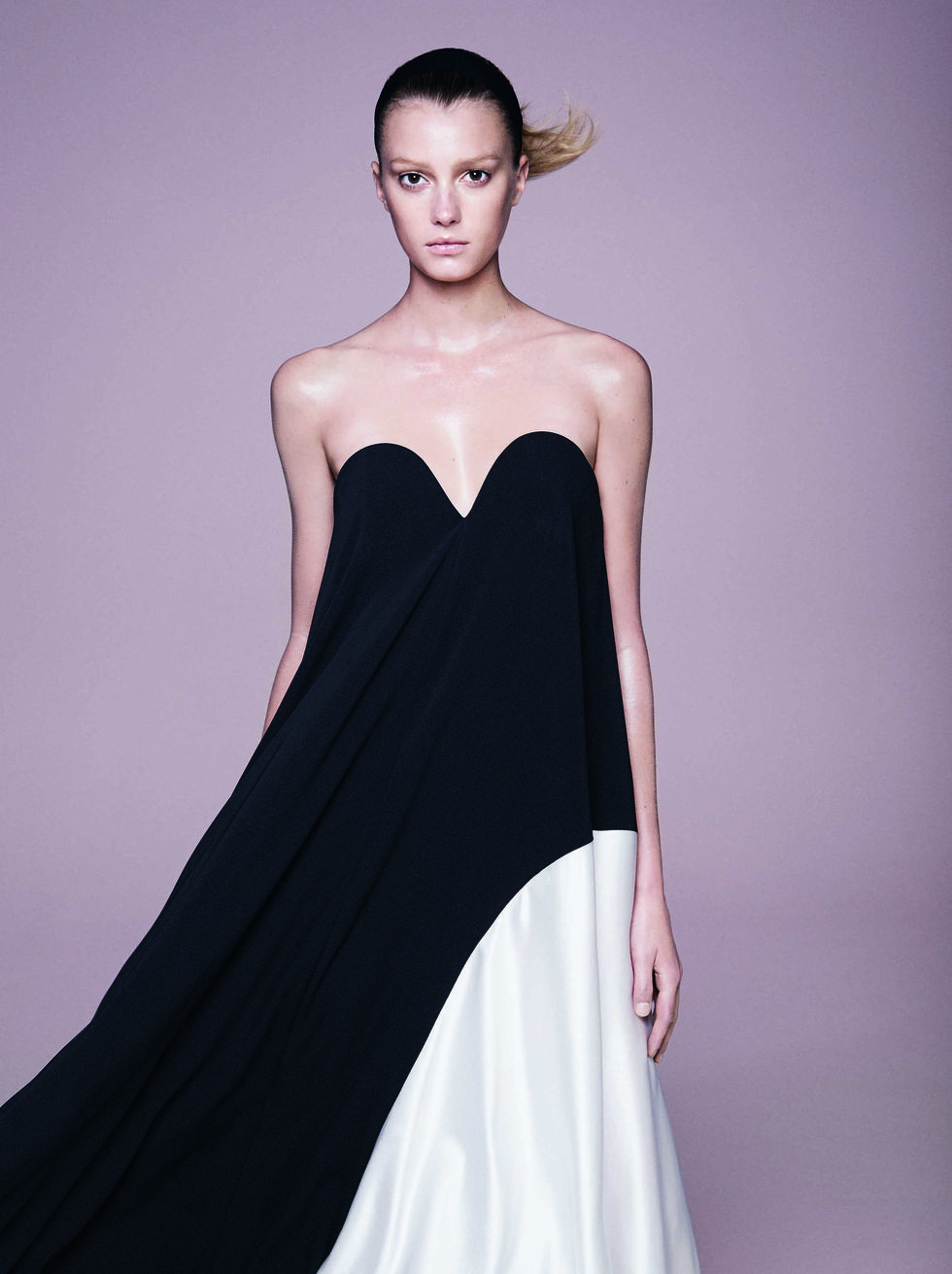 Fashion model, Dress, Clothing, Gown, Shoulder, Fashion, Haute couture, Strapless dress, Bridal party dress, Formal wear, 