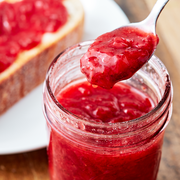 strawberry jam on a spoon