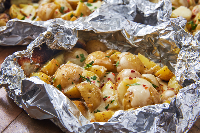 Cheesy Foil Pack Potatoes - Delish.com