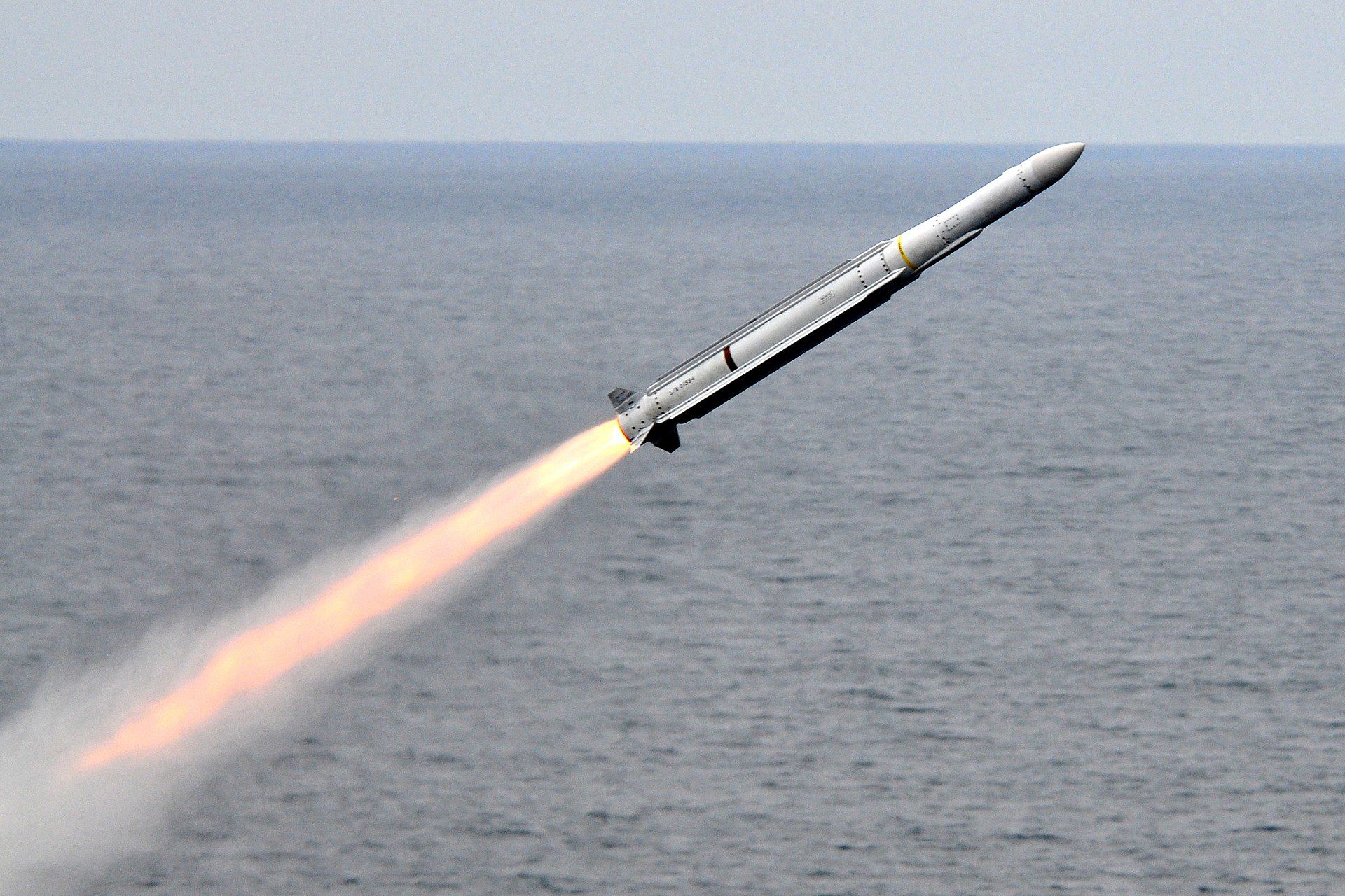 an evolved sea sparrow missile launched from the aircraft carrier uss carl vinson