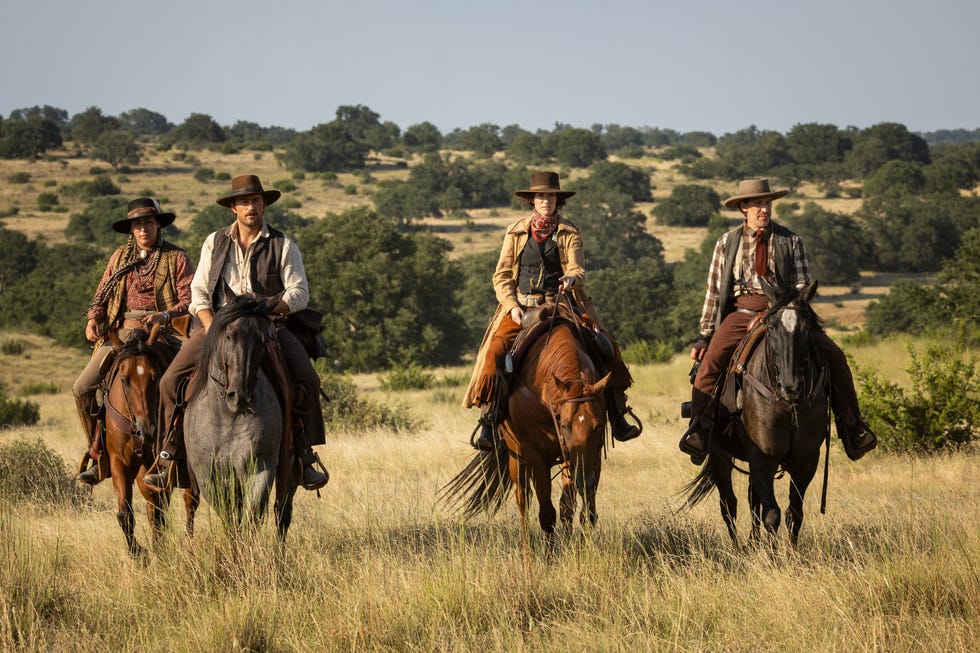 doug hall as two spears, brandon sklenar as spencer dutton, jennifer carpenter as marshall mamie fossett and steve luna as deputy clint peterson in season 2, episode 5 of 1923 streaming on paramount+