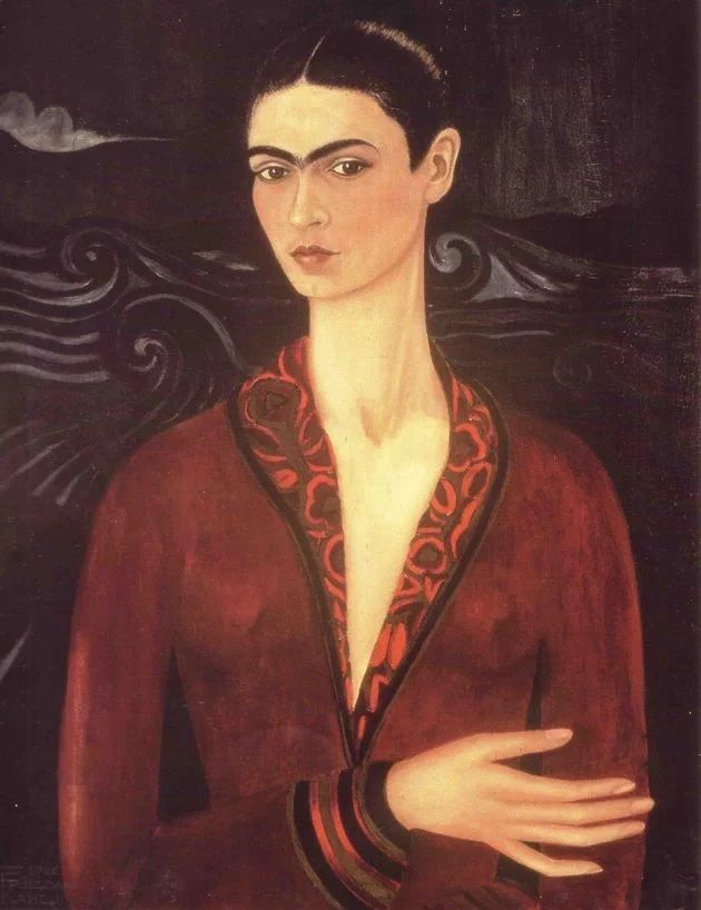 frida kahlo pinturas: "Autorretrato con traje de terciopelo" Atoretrato y Primera pintura de la artista, luego del accidente a sus 18 años. 