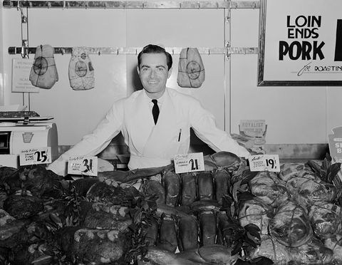 vintage photos of grocery shopping   butcher stand