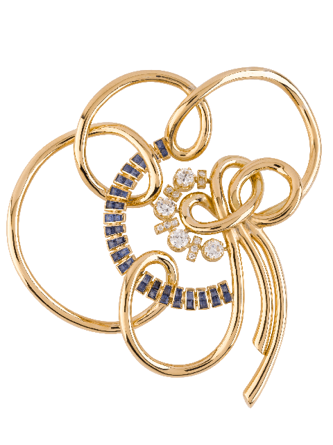 fleur silhouette clip, 1937yellow gold, sapphires, diamondsvan cleef  arpels collection