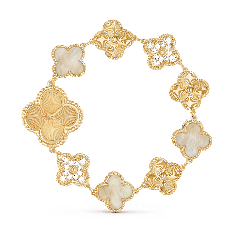 van cleef and arpels sweet alhambra watch
yellow gold, diamond, mother of pearl