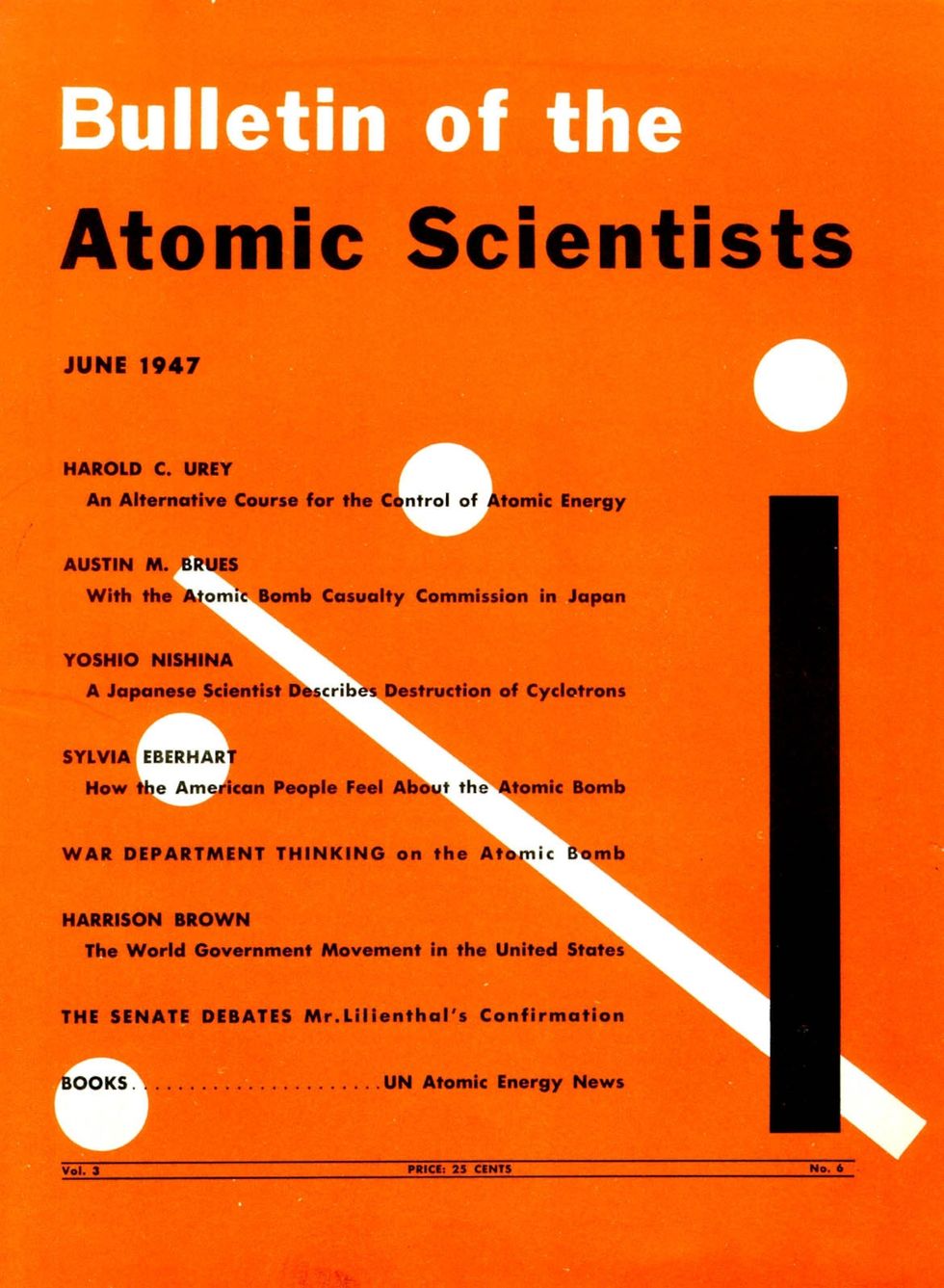 De Doomsday Clock verscheen in 1947 op het eerste nummer van het Bulletin of the Atomic Scientists De klok stond toen op zeven minuten voor twaalf