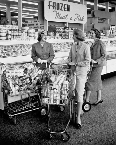 vintage grocery store   women in the frozen foods section