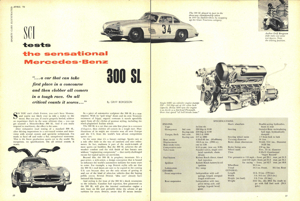 1956 mercedes benz 300 sl    sci, april 1956 spread 1