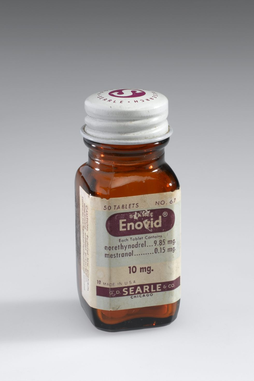 product, extract, a bottle of enovid birth control pills
