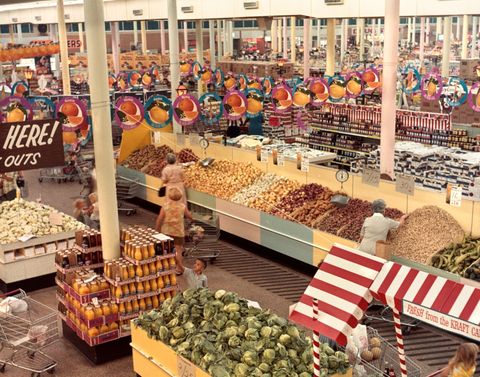 vintage photos of grocery stores   aerial view of produce section