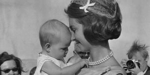 unspecified   1964 princess sofia of greece, wife of prince juan carlos of spain, is holding her first daughter, princess elena, in her arms in 1964 photo by gamma keystone via getty images