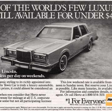 1983 hertz magazine ad with lincoln town car