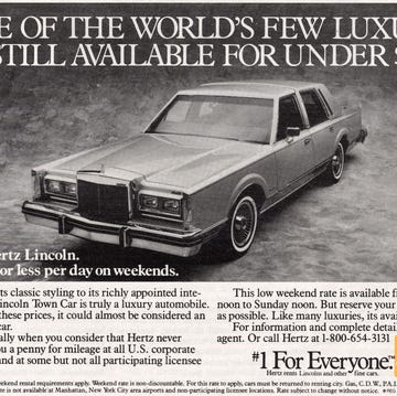 1983 hertz magazine ad with lincoln town car