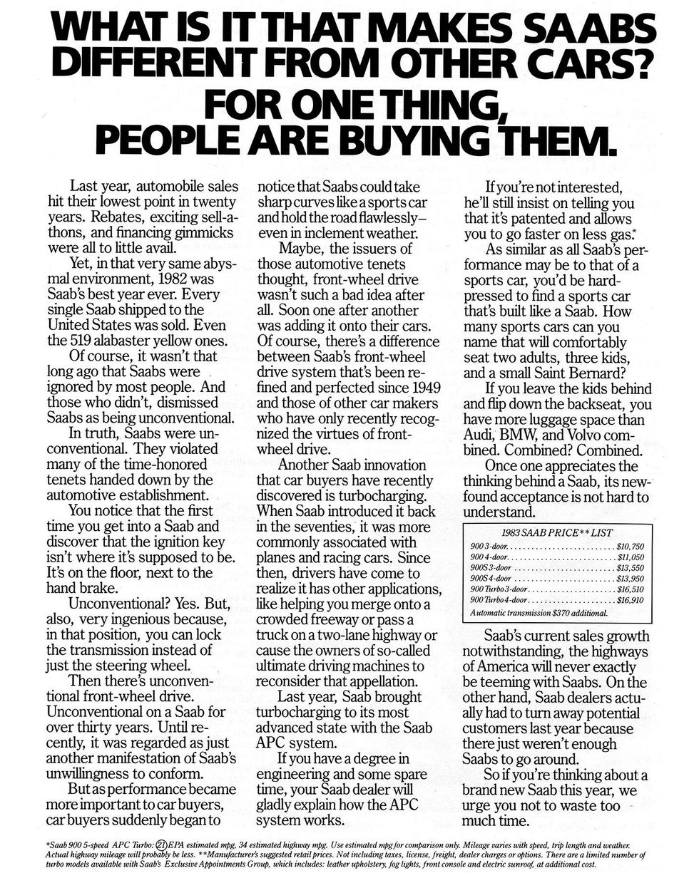 1983 saab 900 magazine advertisement