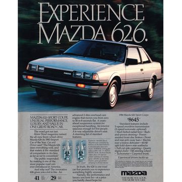 magazine advertisement for the 1984 mazda 626