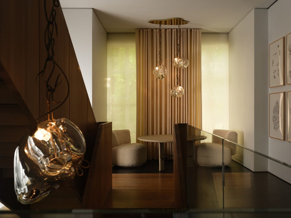 Modern interior living space with elegant lighting and furniture.