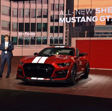 jim farley at 2019 north american international auto show with ford shelby mustang gt500