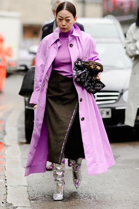 Pink, Clothing, Street fashion, Fashion, Outerwear, Coat, Purple, Trench coat, Overcoat, Fashion model, 