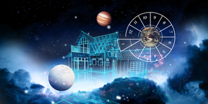 a birth chart over a house